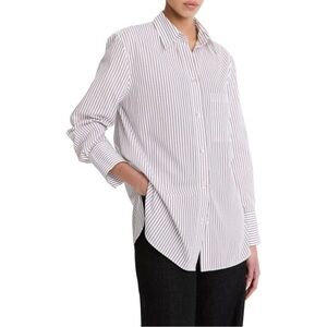 VINCE Relaxed Straight Shirt - White & Brown Striped Oversized Button Up Shirt